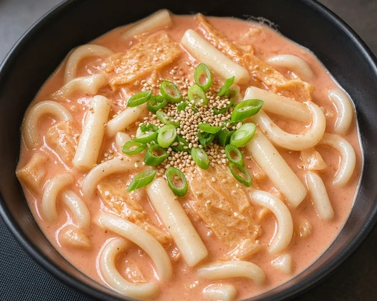 Rose tteokbokki udon at Pocket Holic in Calgary